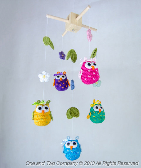 Owls and Flowers Mobile by Oneandtwocompany